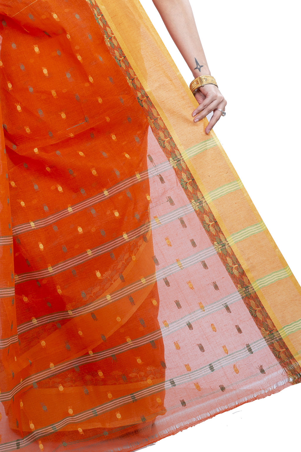 Orange Pure Cotton JoraPata Tant Saree (781)